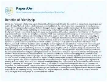 Essay on Benefits of Friendship