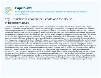 Essay on Key Distinctions between the Senate and the House of Representatives