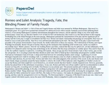 Essay on Romeo and Juliet Analysis: Tragedy, Fate, the Blinding Power of Family Feuds