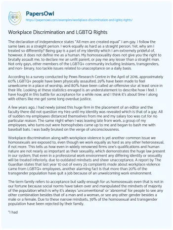 Essay on Workplace Discrimination and LGBTQ Rights