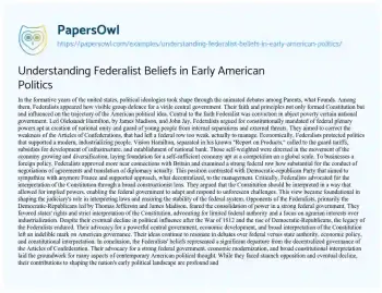 Essay on Understanding Federalist Beliefs in Early American Politics