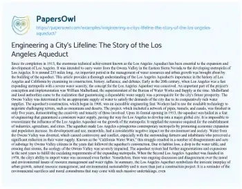 Essay on Engineering a City’s Lifeline: the Story of the Los Angeles Aqueduct