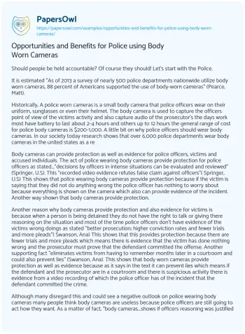 Essay on Opportunities and Benefits for Police Using Body Worn Cameras