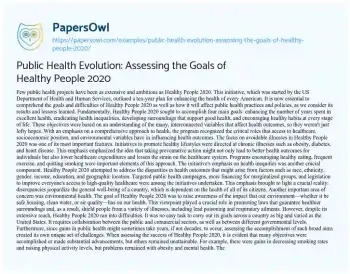 Essay on Public Health Evolution: Assessing the Goals of Healthy People 2020