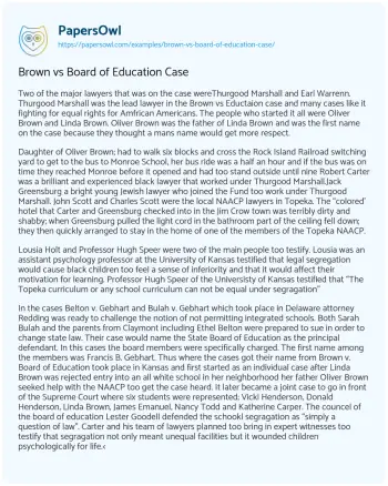 Essay on Brown Vs Board of Education Case