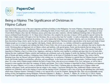 Essay on Being a Filipino: the Significance of Christmas in Filipino Culture