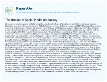 Essay on The Impact of Social Media on Society