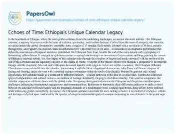 Essay on Echoes of Time: Ethiopia’s Unique Calendar Legacy