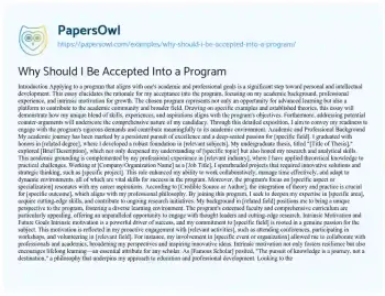 Essay on Why should i be Accepted into a Program