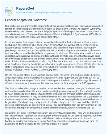 Essay on General Adaptation Syndrome