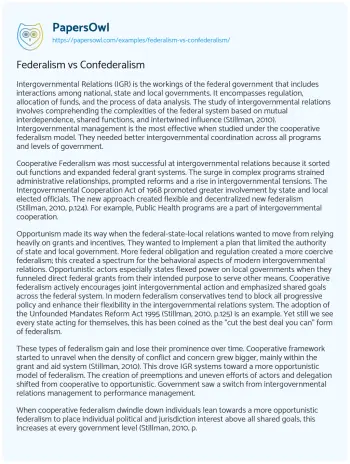 Essay on Federalism Vs Confederalism