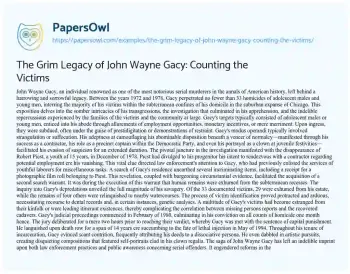 Essay on The Grim Legacy of John Wayne Gacy: Counting the Victims