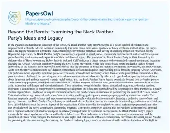 Essay on Beyond the Berets: Examining the Black Panther Party’s Ideals and Legacy