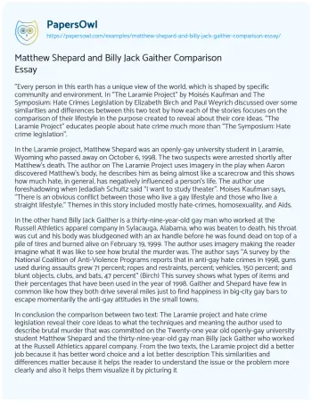 Essay on Matthew Shepard and Billy Jack Gaither Comparison Essay