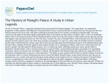 Essay on The Mystery of Mowgli’s Palace: a Study in Urban Legends