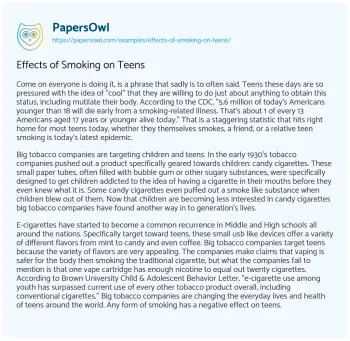 Essay on Effects of Smoking on Teens