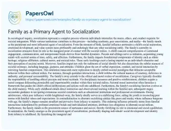 Essay on Family as a Primary Agent to Socialization