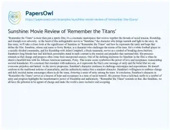 Essay on Sunshine: Movie Review of ‘Remember the Titans’