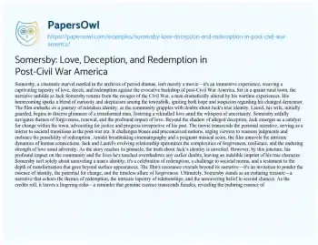 Essay on Somersby: Love, Deception, and Redemption in Post-Civil War America