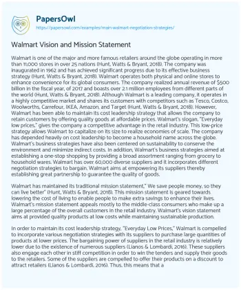 Essay on Walmart Vision and Mission Statement