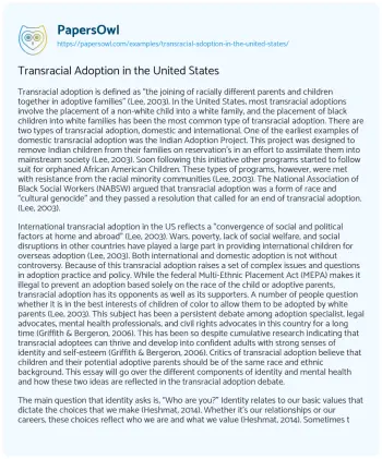 Essay on Transracial Adoption in the United States