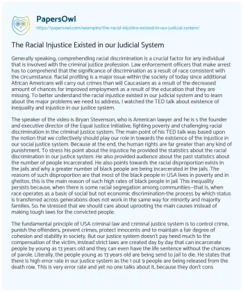 Essay on The Racial Injustice Existed in our Judicial System