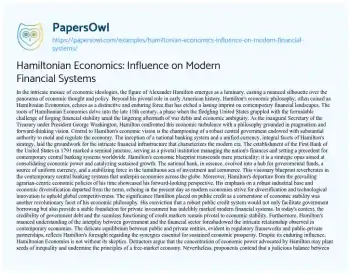 Essay on Hamiltonian Economics: Influence on Modern Financial Systems