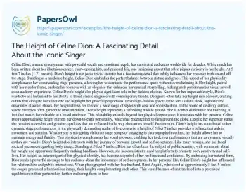 Essay on The Height of Celine Dion: a Fascinating Detail about the Iconic Singer