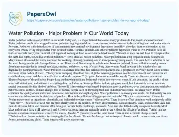 Essay on Water Pollution – Major Problem in our World Today