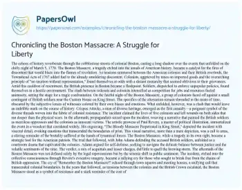 Essay on Chronicling the Boston Massacre: a Struggle for Liberty