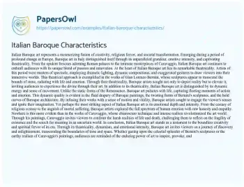 Essay on Italian Baroque Characteristics