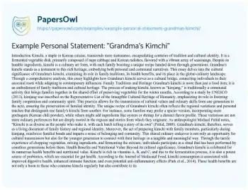 Essay on Example Personal Statement: “Grandma’s Kimchi”