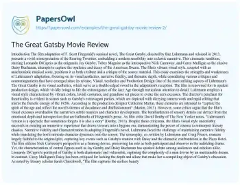 Essay on The Great Gatsby Movie Review