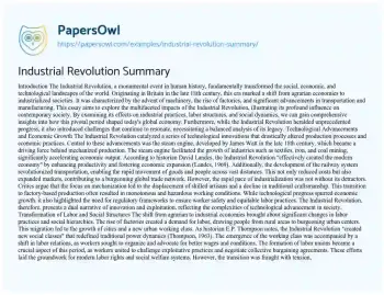 Essay on Industrial Revolution Summary