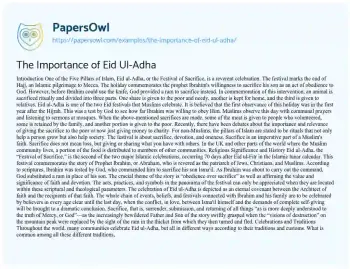 Essay on The Importance of Eid Ul-Adha