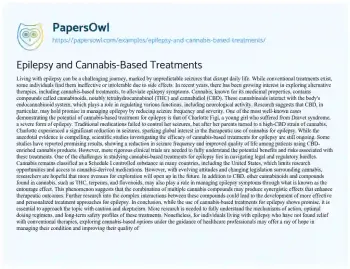 Essay on Epilepsy and Cannabis-Based Treatments