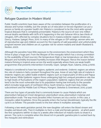 Essay on Refugee Question in Modern World