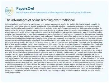 Essay on The Advantages of Online Learning over Traditional