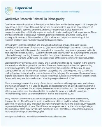 Essay on Ethnographic Research Methods