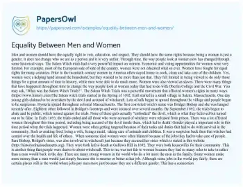 Essay on Equality between Men and Women