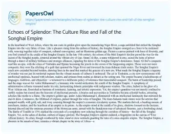 Essay on Echoes of Splendor: the Culture Rise and Fall of the Songhai Empire