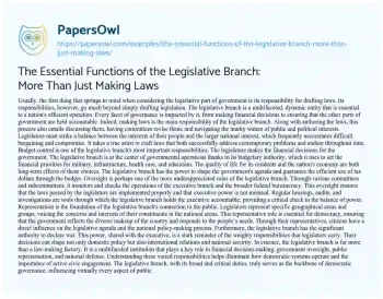 Essay on The Essential Functions of the Legislative Branch: more than Just Making Laws