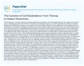 Essay on The Evolution of Civil Disobedience: from Thoreau to Modern Movements