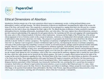 Essay on Ethical Dimensions of Abortion