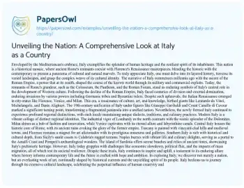 Essay on Unveiling the Nation: a Comprehensive Look at Italy as a Country