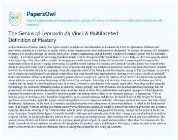 Essay on The Genius of Leonardo Da Vinci: a Multifaceted Definition of Mastery