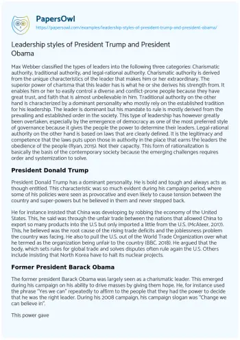 Essay on Leadership Styles of President Trump and President Obama