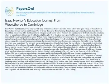 Essay on Isaac Newton’s Education Journey: from Woolsthorpe to Cambridge