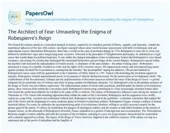 Essay on The Architect of Fear: Unraveling the Enigma of Robespierre’s Reign