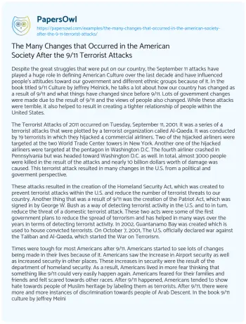 Essay on The Many Changes that Occurred in the American Society after the 9/11 Terrorist Attacks